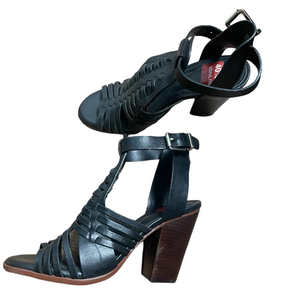 Gianni Bini leather Chunky Heels  heart braker caged black size 6 - Picture 4 of 13